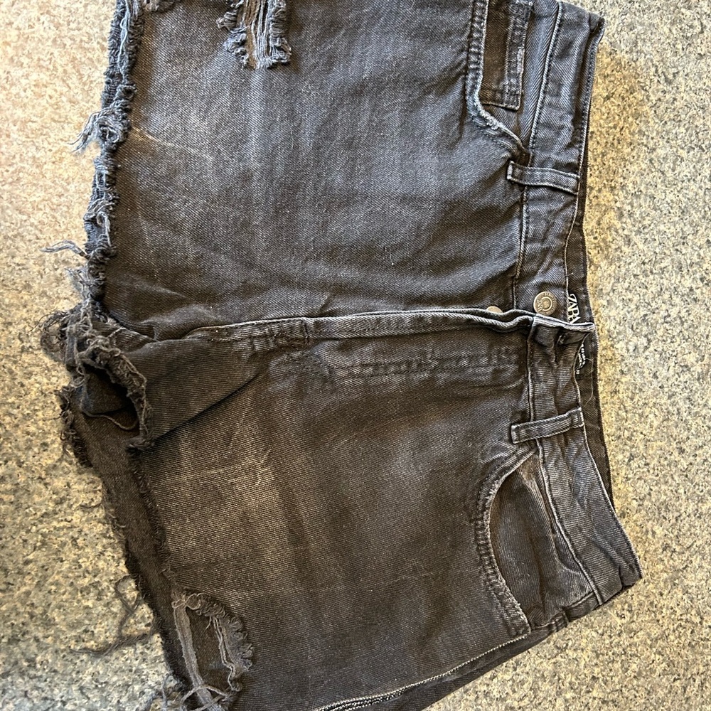 Zara demin jean shorts, size 10 button fly, glitz on side seam